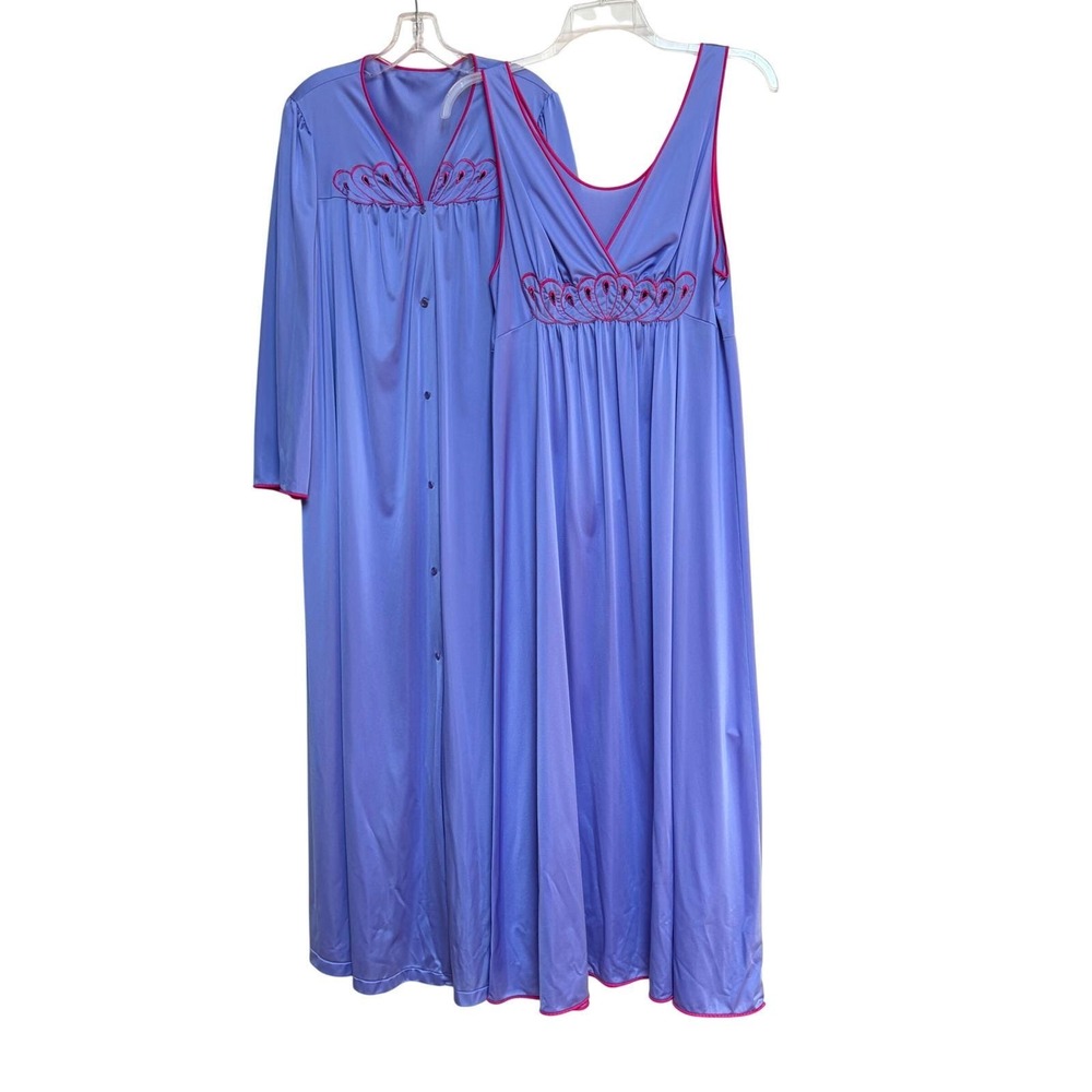 Shadowline Vintage Purple Nightgown Robe Set Peignoir Large Cut Out Lingerie